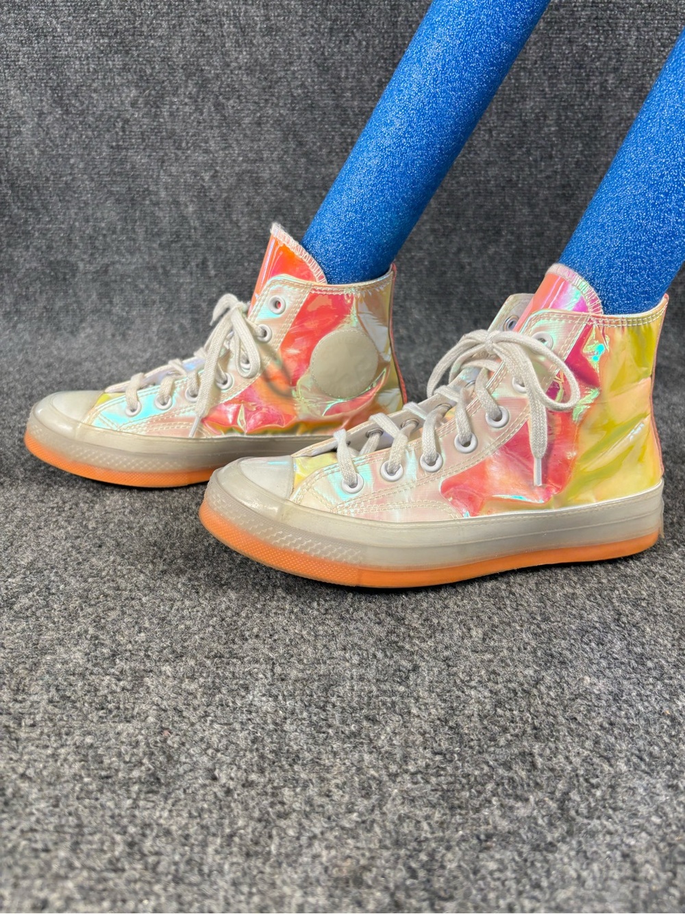Converse Iridescent Holographic High-Top Sneakers with Orange Sole